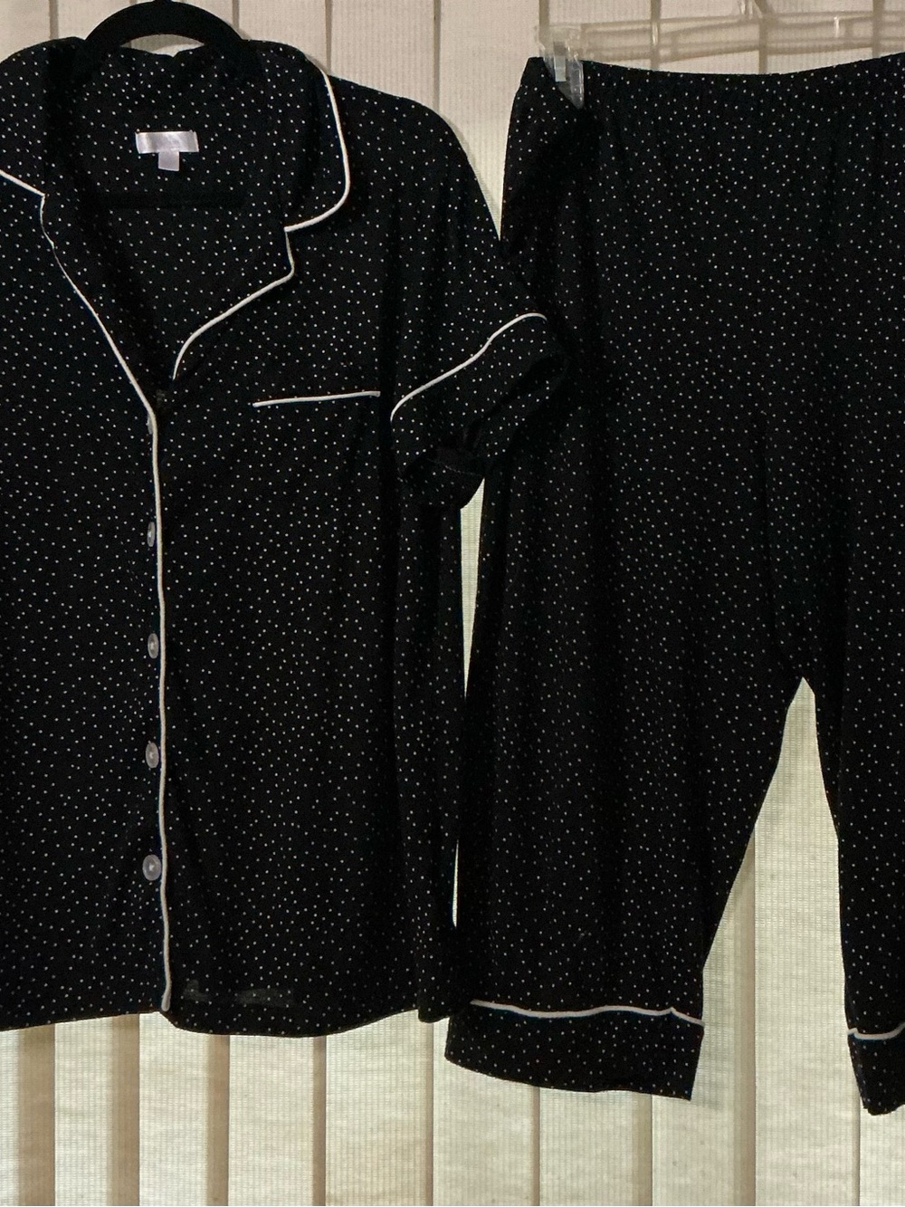 Secret Treasures Black Polka Dot Pajama Set with White Trim 2X 18W-20W